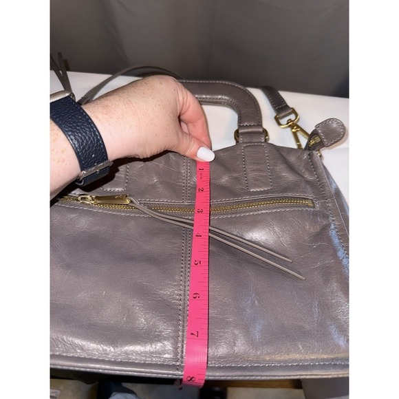 HOBO Purse Crossbody Bag Handbag Gray Leather Brushed Gold Top Handle Satchel - Picture 11 of 13